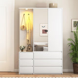 UZUGUL 72'' Armoire Wardrobe Closet with Mirror and 6 Drawers,Bedroom Armoire Wardrobe Cabinet with Hanging Rod and Light,Wooden Bedroom Closet with 3 Storage Shelf (White) UZUGUL