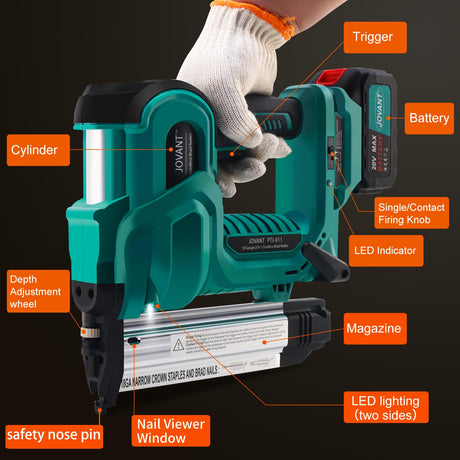 JOVANT Brad Nailer, Electric Nail Gun with 2240pcs 18 GA Nails/Staples & Nail Puller, 2 in 1 Nail Gun Battery Powered with 20V 1 * 4.0A Battery for Home Improvement & Woodworking jovant