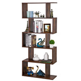 ZENY Geometric Bookcase, 5-Tier Bookshelf, S-Shaped Display Shelf and Room Divider, Freestanding Decorative Storage Shelving for Home Office, Rustic Brown ZENY