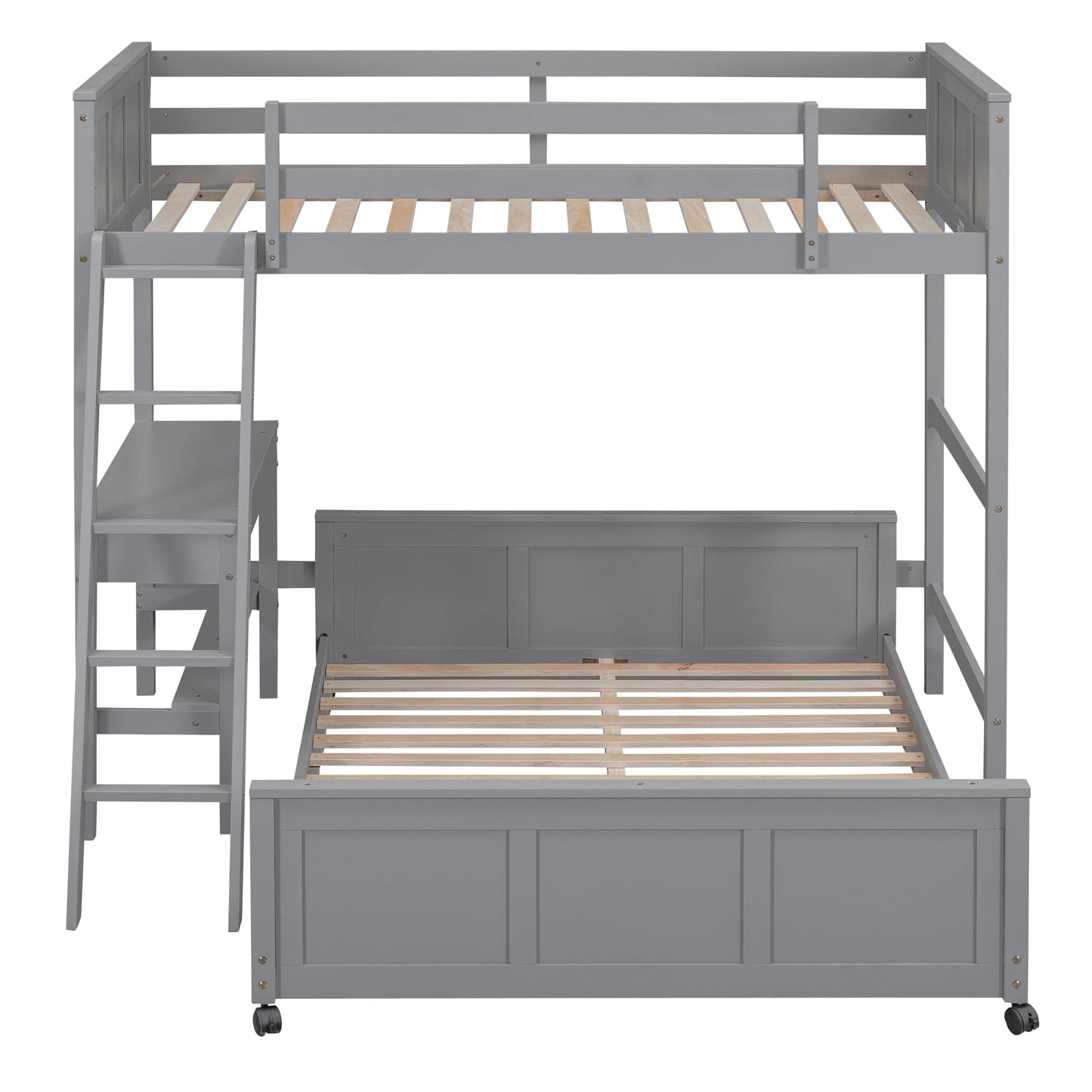 Harper & Bright Designs Twin Over Full Bunk Bed with Desk and Storage Drawers in Grey