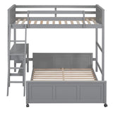 Merax Twin Over Full Bunk Bed with Desk,Wood Loft Bed Frame Saving Space for Boys,Girls,Teens,Grey Merax