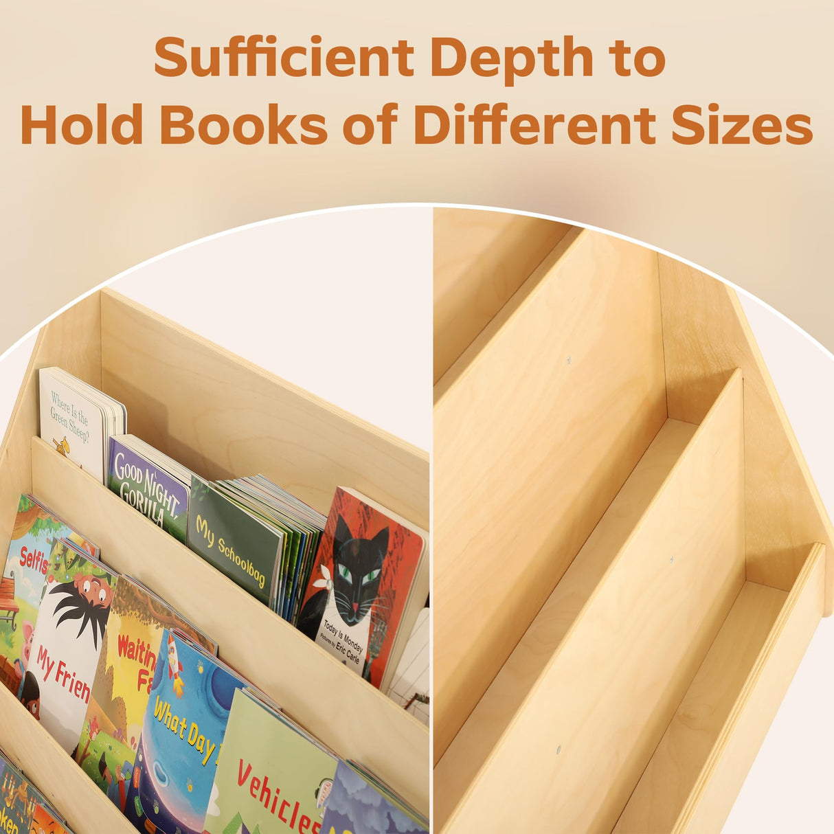 Bateso Natural Wood 4-Layer Toddler Bookshelf - Space-Saving Storage for Playrooms and Nurseries Bateso