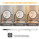 Vabches Makeup Vanity with Round Mirror and Lights, White Vanity Makeup Table with Charging Station, Small Vanity Table for Bedroom, 3 Lighting Vabches