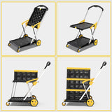 TOLRET Utility Cart, 200 lbs Capacity Folding Shopping Cart, Multi-Functional Collapsible Cart, Platform Hand Truck with Foot Brake, Grocery Cart on Wheels Foldable with Storage Crate, Yellow TOLRET