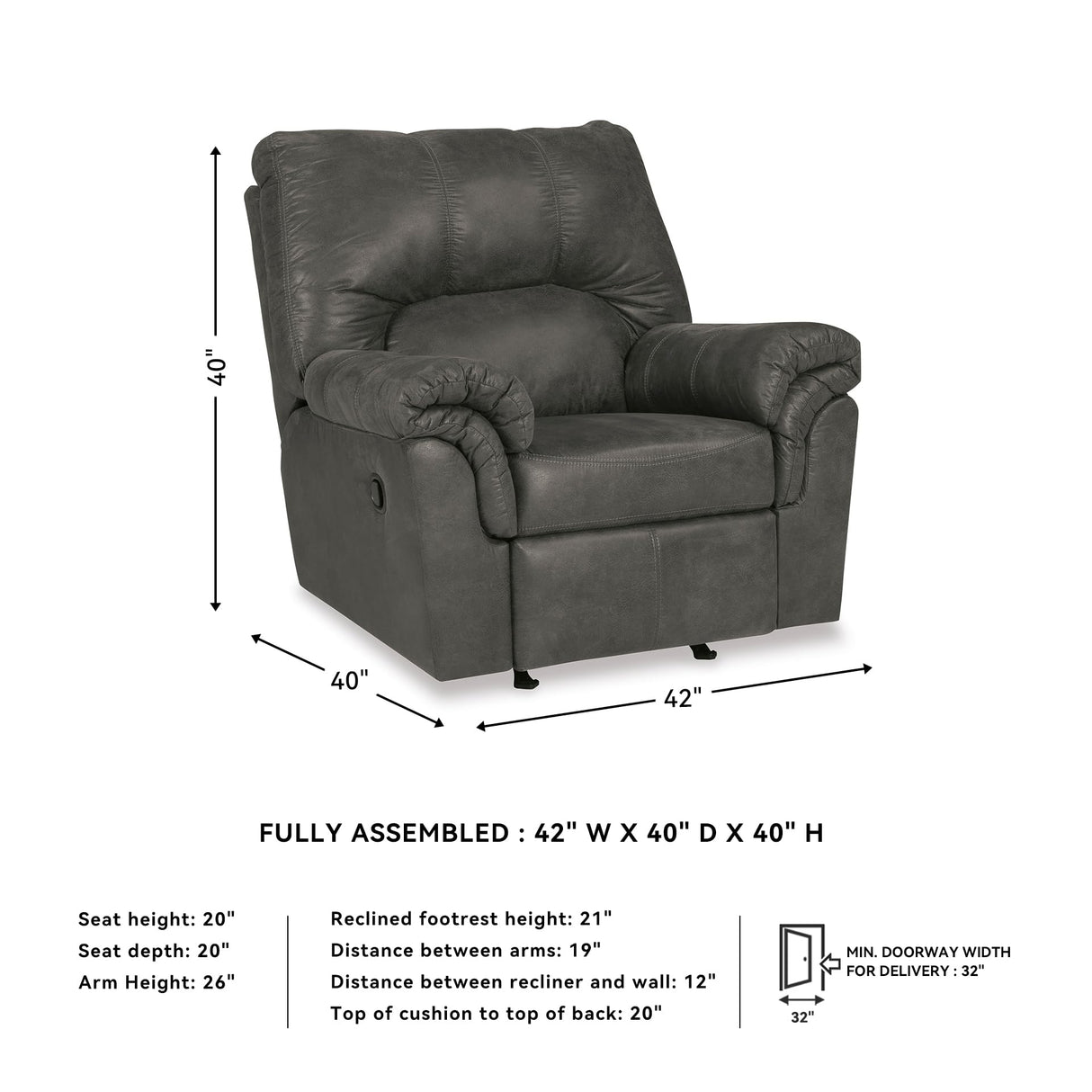 Signature Design by Ashley Bladen Faux Leather Manual Rocker Recliner, Gray Signature Design by Ashley