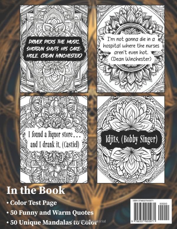 Supernatural Quote Coloring Book: The Unofficial TV Show Activity Book with 50 Badass, Funny, Heartfelt and Motivationak Quotes and Mandala ... and The Winchester TV Series fans