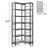 LITTLE TREE Bookshelf, 7-Tier Bookcase, Tall Book Shelf Modern Book Case for Books, Garage Kit, CDs, Movies, Industrial Corner Storage Organizer for Bedroom Home Office Kitchen Living Room, Grey LITTLE TREE