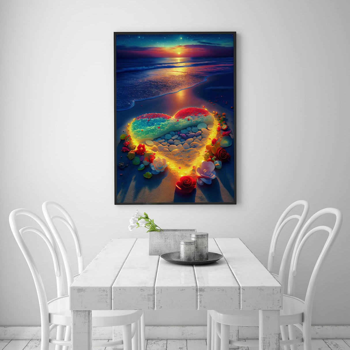 KINPLUB Heart Beach Diamond Painting Kits for Adults, 5D Sunset Diamond Art Kits for Beginners, DIY Full Drill Seaside Paint with Round Diamond Dots, Home Wall Decor 12 x 16 Inch KINPLUB
