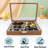 Homeanda Wooden Color 8 Grids Glasses Eyeglasses Case Sun Glasses Holder Eyewear Organizer Sunglasses Box Glasses Case Tray Glasses Display Showcase Organizer Jewelry Tray with Cover Homeanda
