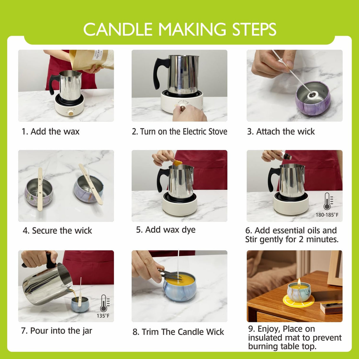 PICASORT Candle Making kit with Hot Plate - Complete Candle Making Kit/Supplies, Soy Wax,Hot Plate,Wax Melting Pot & More - DIY Crafts for Adult/Women/Beginner/Kids PICASORT