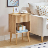 MAHANCRIS End Table, Fluted Night Stand, Modern Side Table, Bedside Table with 1 Drawer and 1 Open Compartment, Mid Century Nightstand, for Living Room, Bedroom, Study, Office, Natural ETNA6201 MAHANCRIS