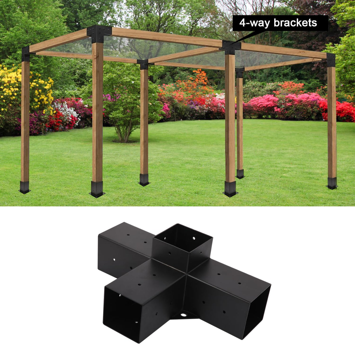 2Pcs Pergola Brackets Kit 4 Way Right Angle Corner Brackets for Gazebos,Garden,Patio,Wood Beams 4''x4'' Lumber (Actual: 3.8x3.8'') Inusbojie