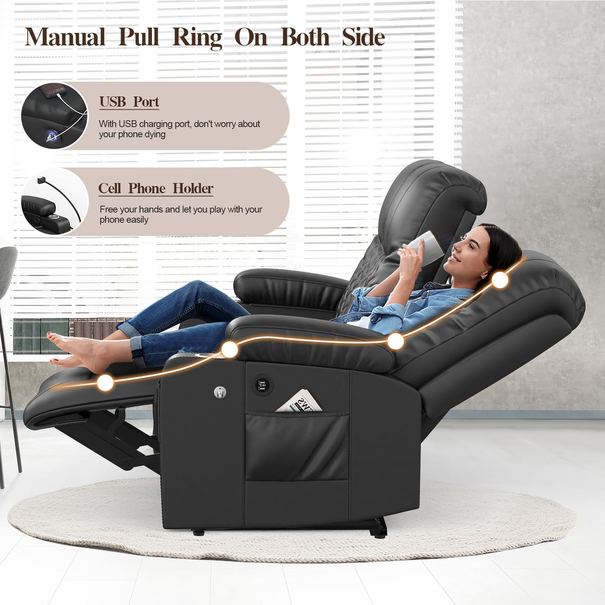 FURNIMAT Loveseat Recliner Sofa Set with 2+1+1 Pieces in Living Room, 2 Seater Reclining Loveseat Leather, 2 Recliner Chairs with 360 Degree Swivel Single Sofa Seat FURNIMAT