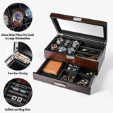 Sunix Watch Box Organizer for Men, Luxury Wood Watch Jewelry Box with Valet Drawer, Glass Cover Watch Display Organizer, Jewelry Organizer for Men Gift Sunix
