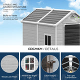 CDCASA 6x4 FT Outdoor Resin Storage Shed with Floor & Lockable Door & Window & Vents Included, Waterproof Outside Plastic Sheds for Backyard, Patio, Poolside, Lawn, Gray CDCASA