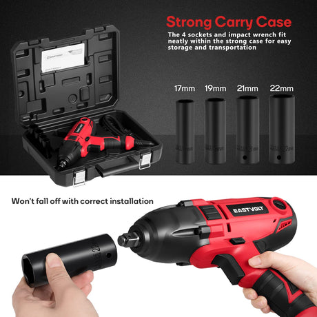 Eastvolt 800W Electric Impact Wrench, Heavy Duty 7.5 Amp Corded Max Torque 450 Ft-lbs 3400 RPM, 1/2 Inch with Hog Ring Anvil Eastvolt
