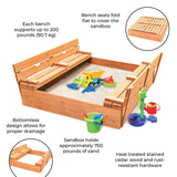 Badger Basket Original Wooden Cedar Sandbox with Built-in Bench Seats and Cover - Heavy Duty Outdoor Play Equipment (Natural/Natural) Badger Basket