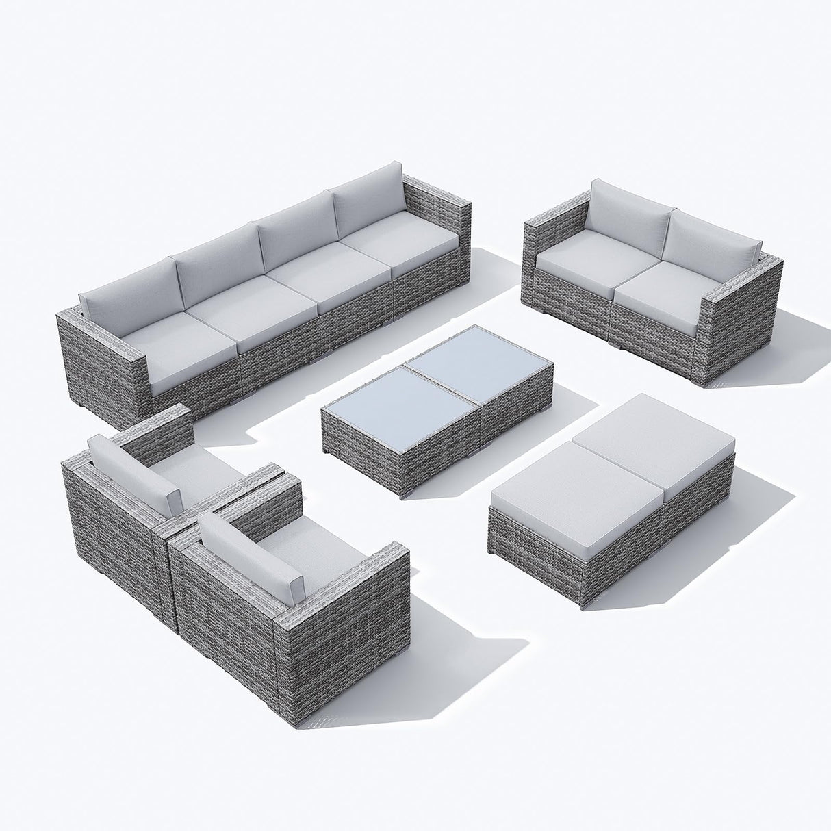 Patiorama 12 Piece Patio Furniture Set, Outdoor Sectional Sofa, All-Weather Grey PE Wicker Rattan Conversation Set, Patio Couch Furniture Set w/Coffee Table for Balcony Garden Pool(Light Grey Cushion) Patiorama