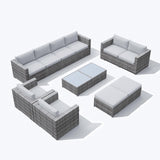 Patiorama 12 Piece Patio Furniture Set, Outdoor Sectional Sofa, All-Weather Grey PE Wicker Rattan Conversation Set, Patio Couch Furniture Set w/Coffee Table for Balcony Garden Pool(Light Grey Cushion) Patiorama