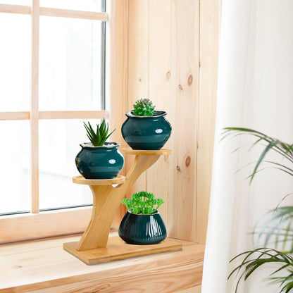 XXXFLOWER Bamboo Plant Stand ,3 Tiers Indoor Succulent Windowsill Shelf - Small Tabletop Plant Holder for Home, Office, Living Room, Bedroom Decoration 1pc - WoodArtSupply