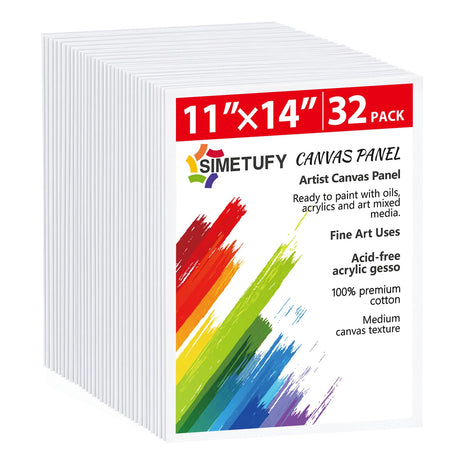 Simetufy 32 Pack 11 x 14 Inch Canvas Boards for Painting Pre-Primed White Blank Paint Canvas for Acrylic, Oil, Watercolor, Gouache Paint Art Supplies for Kids &Adults Simetufy