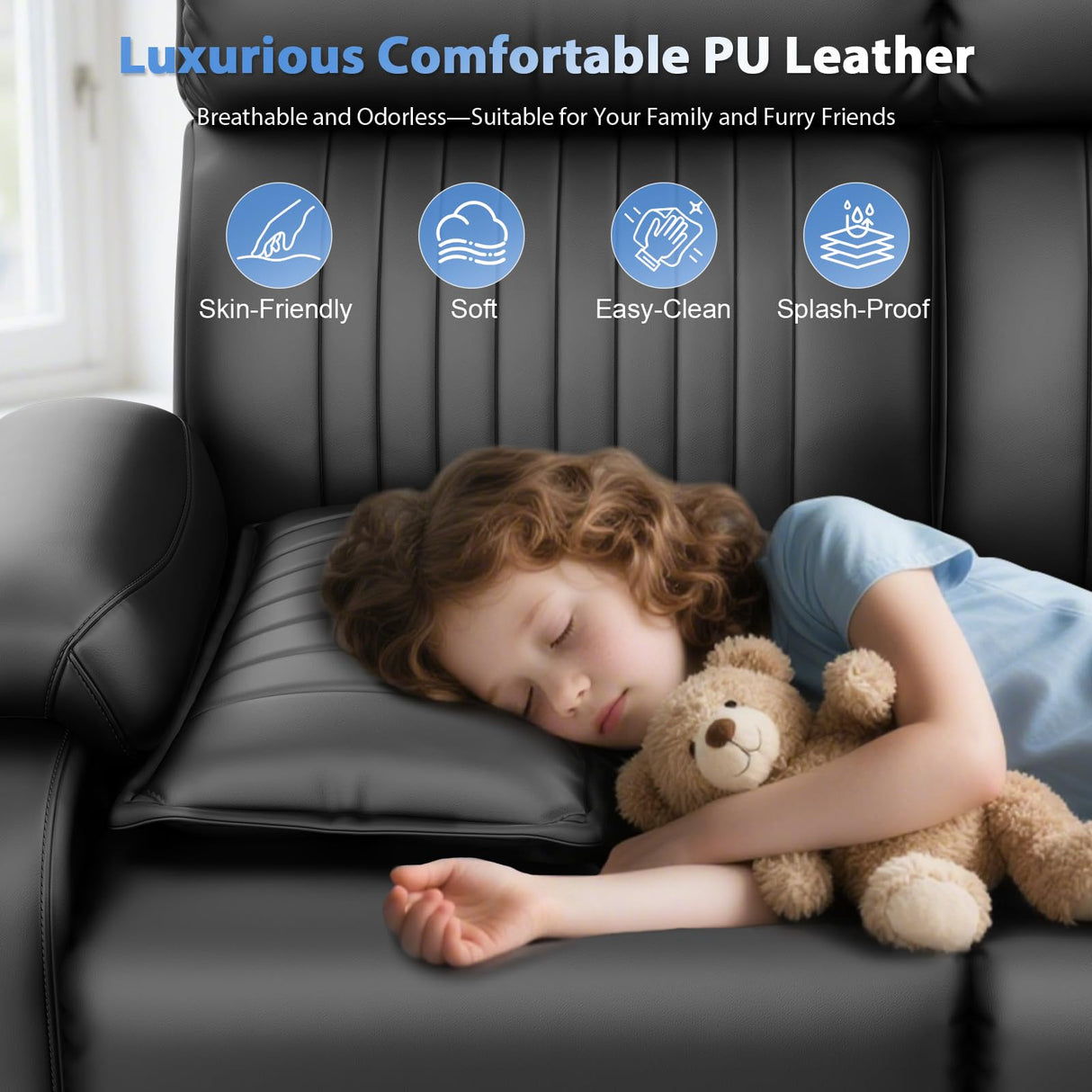 Duitrc Power Loveseat Recliner Sofa, Black PU Leather Zero Gravity Double Reclining RV Couch with USB & Type C Ports, Pillows, Side Pockets, 2 Seater for Living Room Duitrc