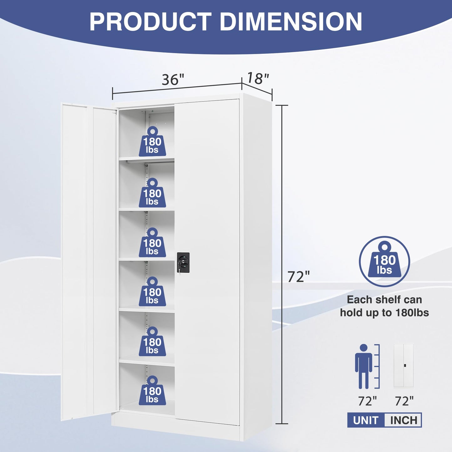 LISSIMO Metal Storage Cabinet with Lock,Lockable Garage Cabinet with 2 Doors and 5 Adjustable Shelves,Tall Steel Cabinets for Garage,Workshop,Gym,School - WoodArtSupply