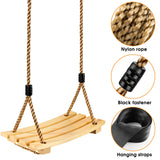 SimpleArt Wood Tree Swing Seat- Adjustable Rope Wooden Swing Set Indoor Outdoor for for Children Kids SimpleArt