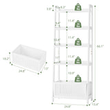 Bamjoy White Bamboo Shelf, Ladder Bookshelf with Storage, Display Shelf Tall Bookshelf Bookcase with Basket for Home Office, 66" H Bamjoy