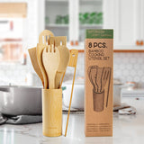 Naturoom Kitchen Utensils Set of 8 PCS, 12Inches Bamboo Wooden Cooking Spoon & Spatula Tools Perfect for Non-Stick Cookware (Bamboo 12inches) Naturoom