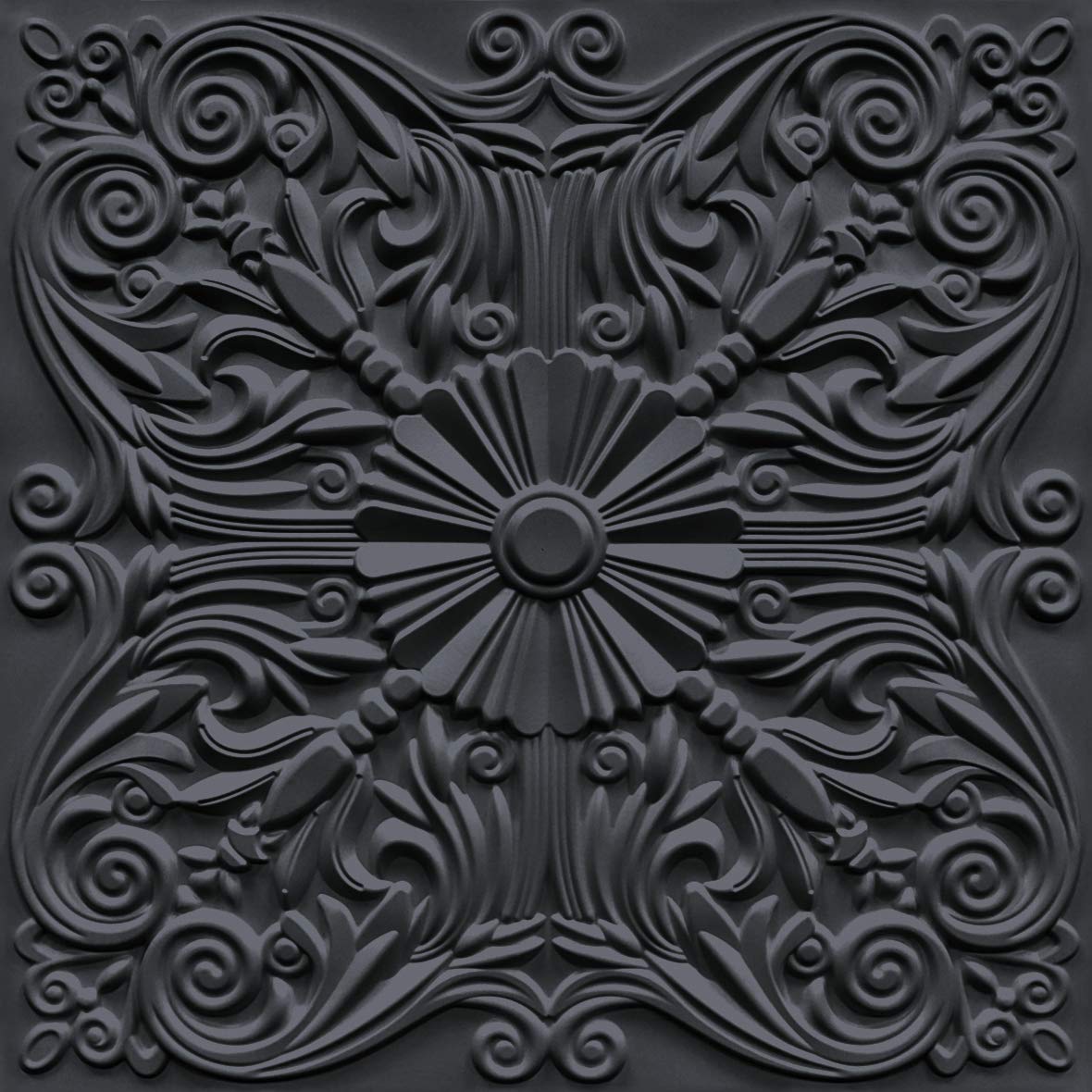 Art3d Decorative Ceiling Tile 2x2 Glue up, Lay in Ceiling Tile 24x24 Pack of 12pcs Spanish Floral in Black Art3d