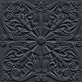 Art3d Decorative Ceiling Tile 2x2 Glue up, Lay in Ceiling Tile 24x24 Pack of 12pcs Spanish Floral in Black Art3d