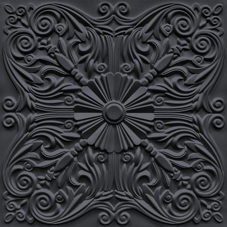 Art3d Decorative Ceiling Tile 2x2 Glue up, Lay in Ceiling Tile 24x24 Pack of 12pcs Spanish Floral in Black Art3d
