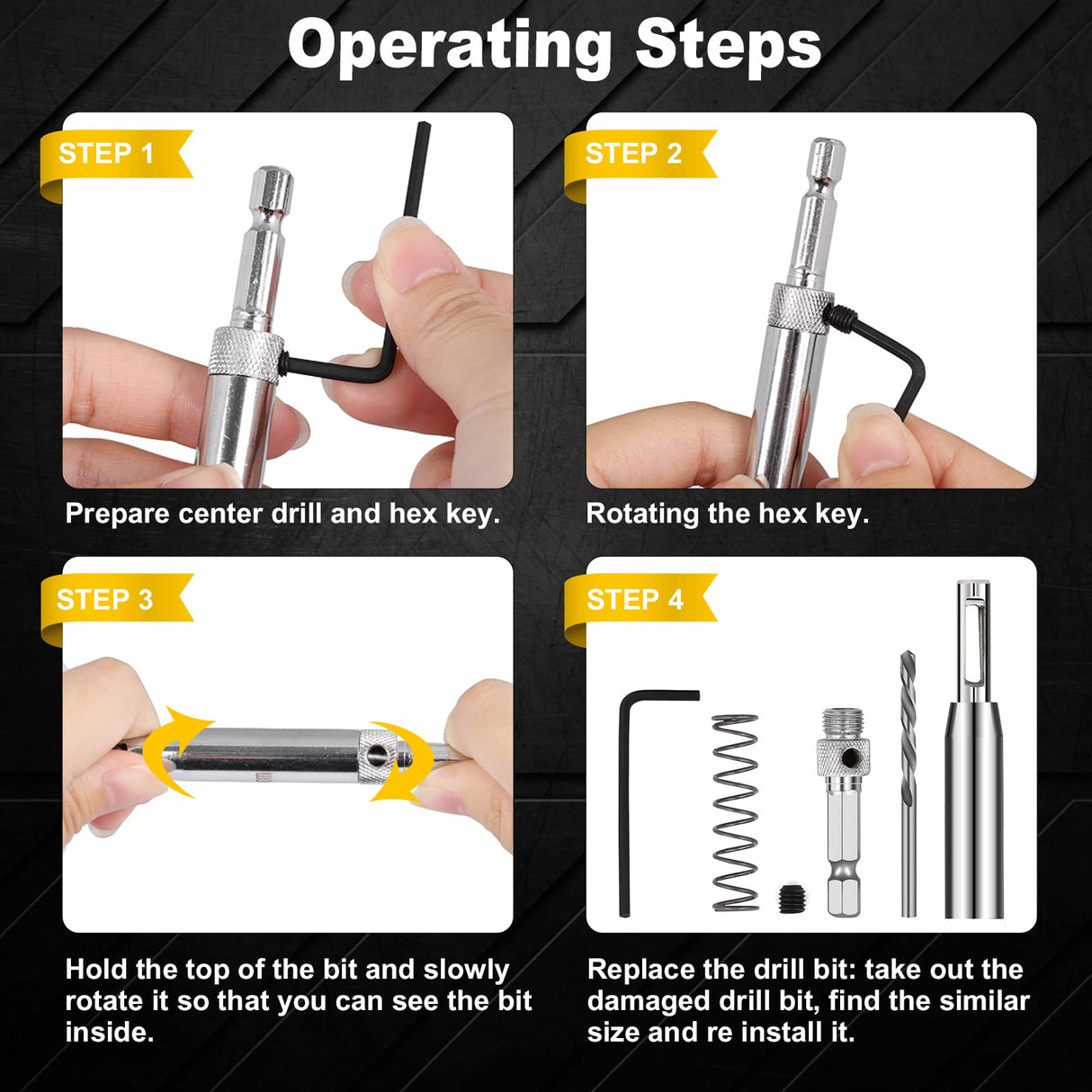 COMOWARE 17pcs VIX Bits Self Centering Drill Bit Set, 1/4" Hex Shank Self Centering Hinge Drill Bit Set for Woodworking Window Door Hinge, Quick Change with 1 Hex Key & 8 Drill Bits 5/64-1/4” COMOWARE