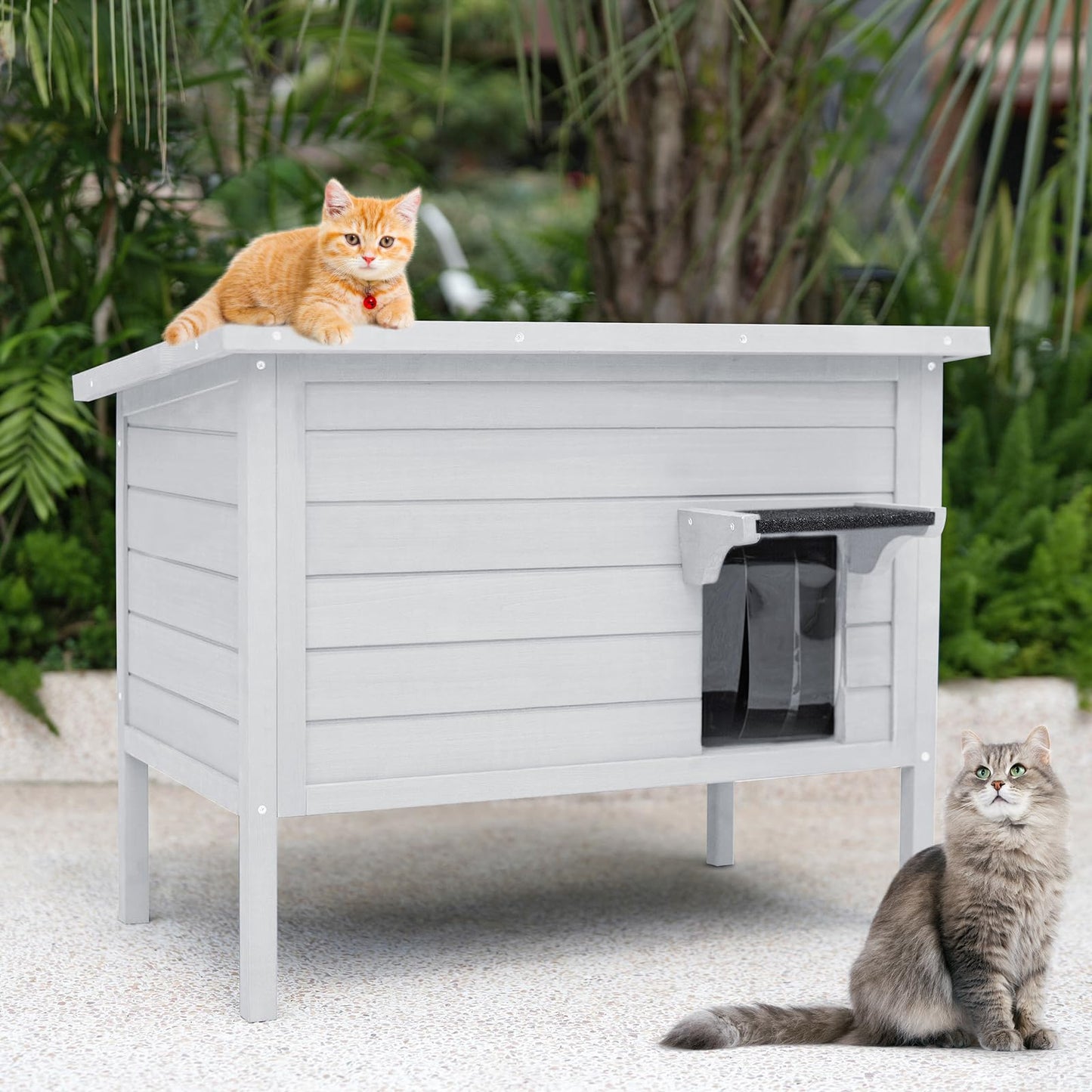 Ciokea Outdoor Cat House Weatherproof, Feral Cat House Enclosures with Insulated All-Round Foam Wooden Cat Condos for Winter Outside, PVC Door Flaps(White) - WoodArtSupply