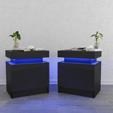 HOMMPA Set of 2 LED Nightstands Black Nightstand with Led Lights Modern Night Stand with 2 High Gloss Drawers Led Bedside Table Smart Nightstand for Bedroom 20.5” Tall HOMMPA