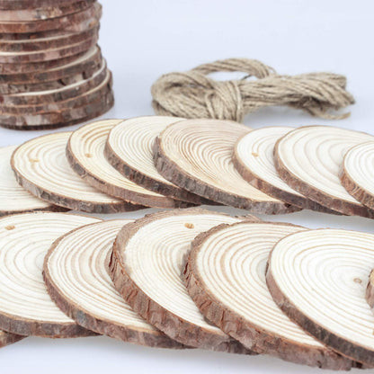 Unfinished Natural Wood Slices 30Pcs 3-3.5 inch Wood Circles for Crafts Ornaments Rustic Wedding Decoration DIY Crafts Predrilled Wooden with Bark Christmas Decoration