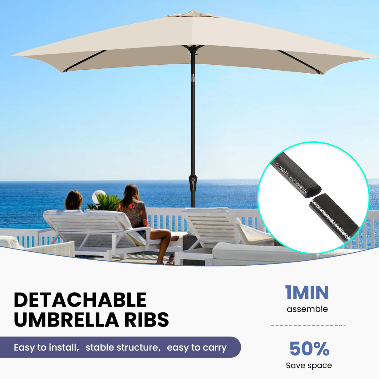 Ayge 6.5x10FT Rectangular Patio Umbrella Outdoor Table Umbrella w/Push Button Tilt & Crank Rectangle Market Umbrella UV Protection for Garden,Deck,Lawn,Yard & Pool,Beige Ayge