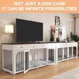 86.6" Double Dog Crate Furniture with 4 Drawers,Indoor Wooden Dog Kennel Furniture for 2 Large Breed Dogs with Divider,Heavy Duty Dog Crate Furniture TV Stand for Large Medium Dogs,White Niopatio