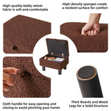 Aibiju Small Foot Stool Ottoman with Storage, Teddy Velvet Foot Rest with Wood Legs and Safety Hinge Flip Top, Bedside Step Stool Rectangle 16x12x9.5inch for Living Room Bedroom Teddy Brown YD-JD136B Aibiju