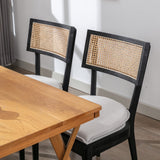 ZH4YOU Black Rattan Dining Chairs Set of 2, Farmhouse Kitchen Chairs with Cane Back, French Country Cane Chairs Retro Side Chairs with Wood Legs for Dining Room/Living Room/Restaurant, Black ZH4YOU