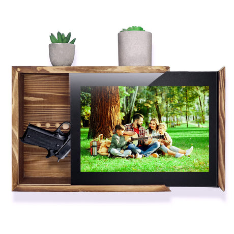 Hide Away Gun Shelf, Hidden Gun Safe for Pistols, Gun Concealment Decor, Wooden Gun Storage Rack, Secret Decor Handgun Box for Home, Dorm Indoor Picture Frame FTUREERA