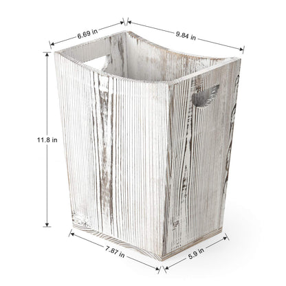 BTY Wood Trash Can, Farmhouse Small Square Wastebasket Bin, Rustic Style Wooden Waste Bin with Convenient Handle for Bathroom, Kitchen, Bedroom, Office - Rustic Grey