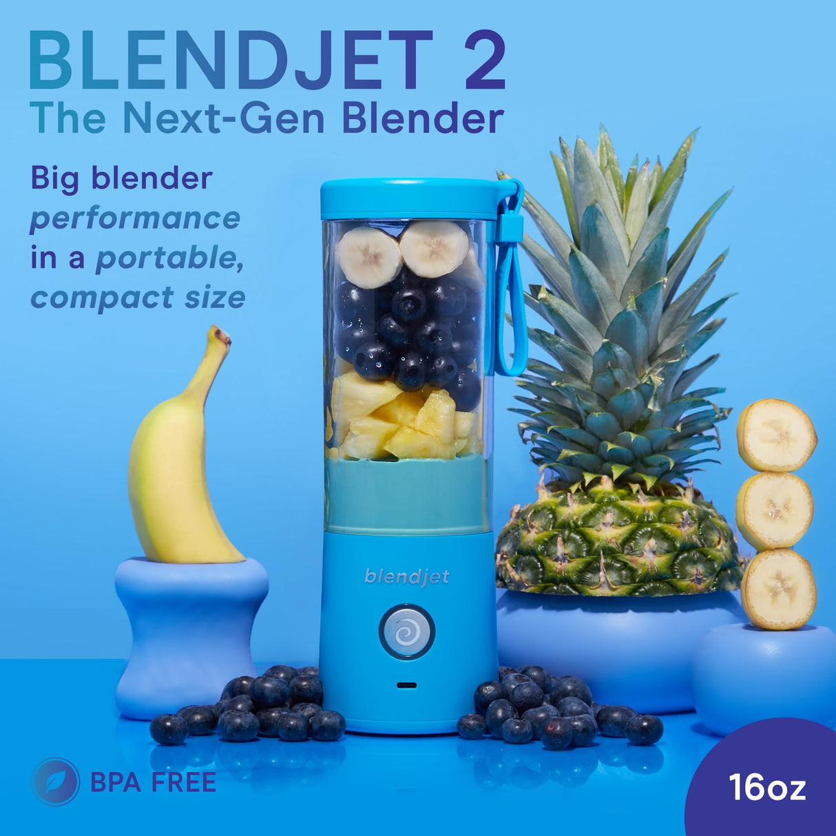 BlendJet Portable Blender for Smoothies & Shakes - 16oz BlendJet 2 Cordless Personal & Small Blender, USB-C Rechargeable & Self Cleaning - Quiet Mini Travel Blender with Stainless Steel Blade (Ocean) BlendJet