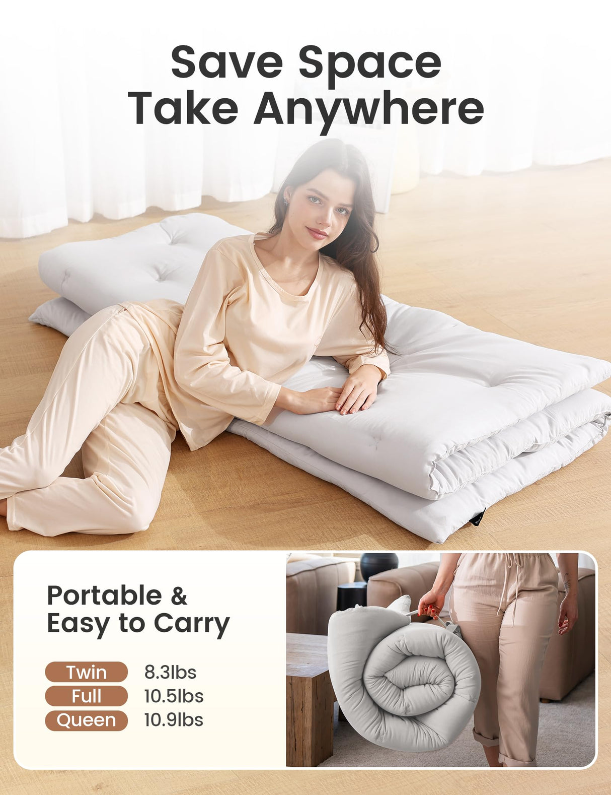 Syrinx Japanese Floor Futon Mattress Twin Size, Foldable Tatami Mat Portable Camping Sleeping Pad, Boys Girls Dormitory Thicken Mattress, Roll Up Floor Bed for Adults Child, Grey, 39"x 80" Syrinx