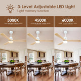 Mpayel 52" Wood Ceiling Fan - Farmhouse Ceiling Fan Light with 3 Solid Wood Reversible Blades, 6 Speeds, Indoor Outdoor Ceiling Fan for Patios, White Mpayel