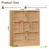 LEYAOYAO 7 Cube Bookshelf with Base,3 Tier Mid-Century Modern Natural Bookcase,Standing Wide Bookshelves Storage Organizer Shelf,Rustic Wood Display Cabinet Book Shelves for Bedroom,Living Room,Office LEYAOYAO