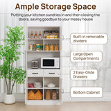 Walmokid 71" Tall Kitchen Pantry Cabinet，Farmhouse Storage Cabinet with Barn Doors and Adjustable Shelves, Heavy Duty White Microwave Cabinet with Drawers for Dining Room, Living Room Walmokid