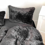 chovy Kids Girls Faux Fur Black Comforter Sets Twin/Full - 3PC Bed Set Skin Friendly Soft Warm Comfortable Classical Rabbit Plush Velvet Flannel Fluffy Fuzzy Bedding（Comforter x 1 Pillowcases x 2） chovy