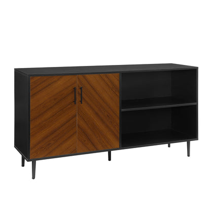 Walker Edison Fehr Modern 2 Door Bookmatch Asymmetrical Console for TVs up to 65 Inches, 58 Inch, Black - WoodArtSupply